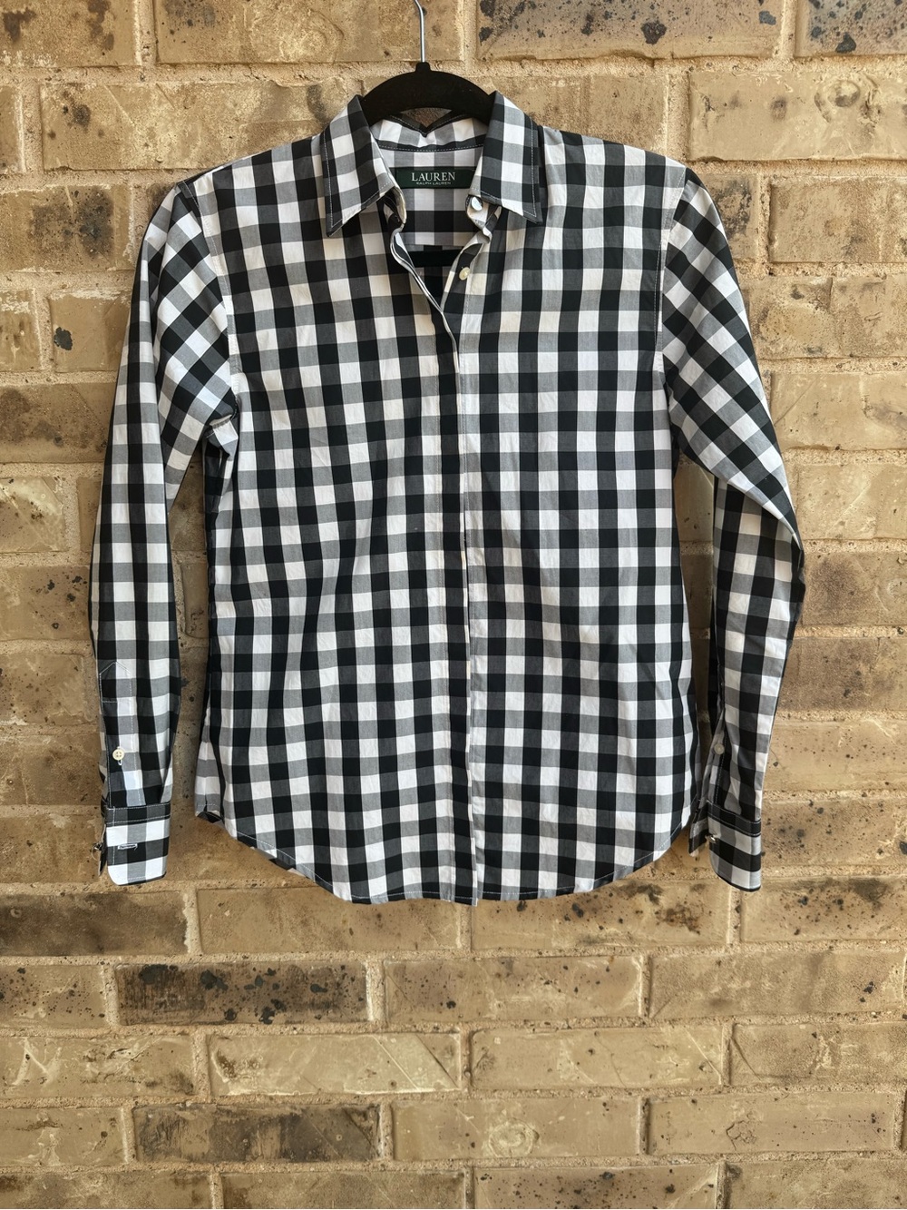 Lauren Ralph Lauren Black and White Gingham Button-Down Shirt PXS